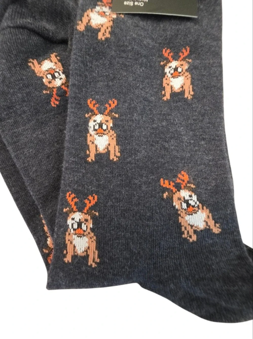 J.Crew heather charcoal gray Reindeer Novelty Crew Socks NWT One Size